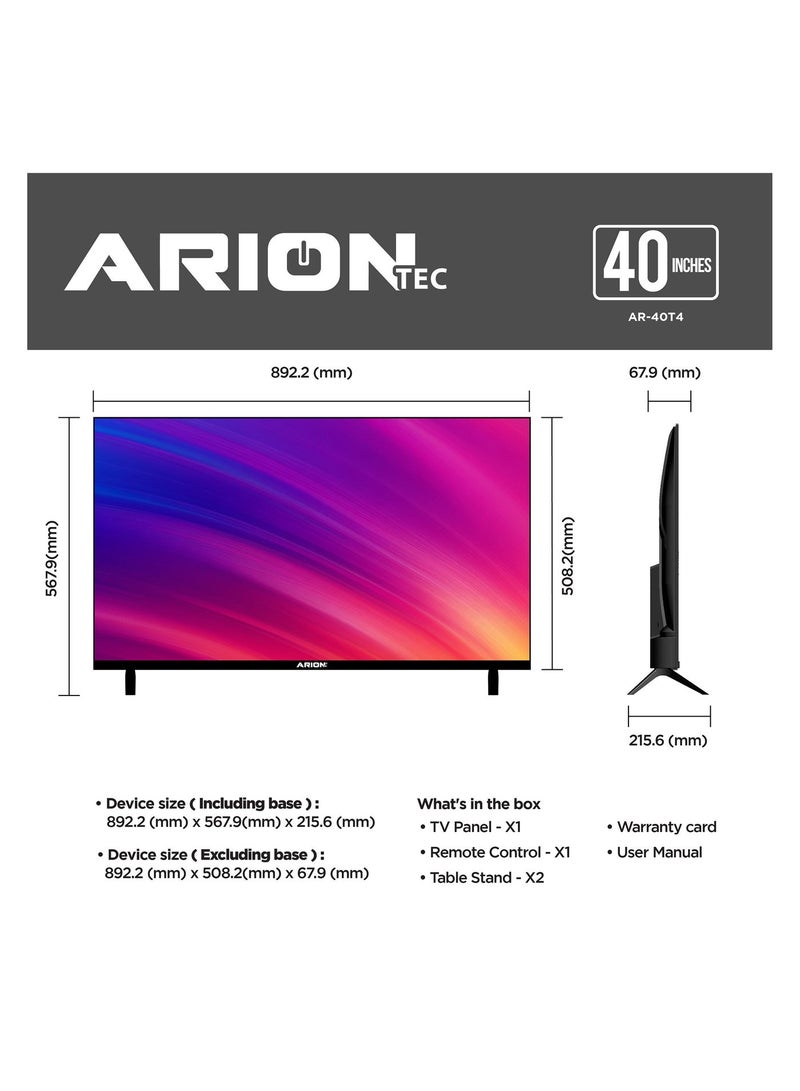 Arion 40-Inch Full HD LED TV Frameless –  HDMI & USB Connectivity –  AR-40 T4 - Image 2